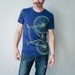 Large - Fixie Bike - adult tshirt, lime green bicycle on indigo tri-blend