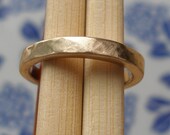 Unique Wedding Band - Hammered Pipe Carved Band - 10k Straw Gold Ring