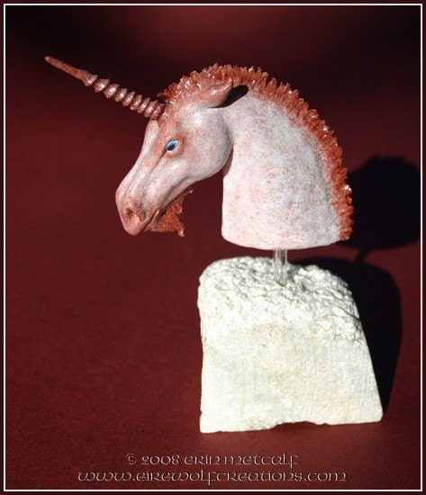 Roan Unicorn with blue eyes -- OOAK fantasy sculpture equine bust