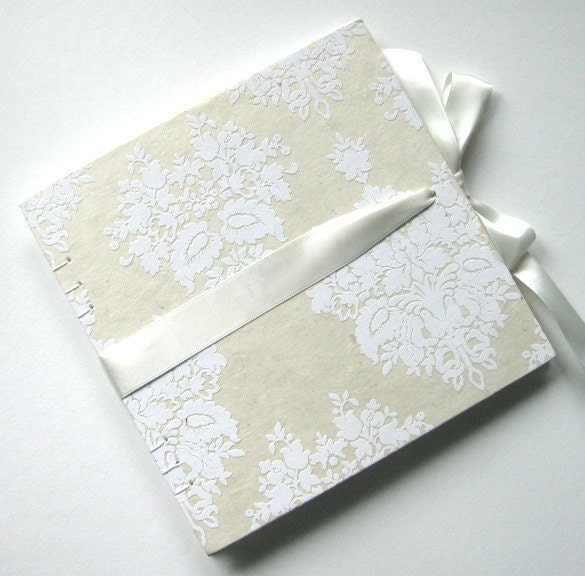 White Damask Large Wedding Guest Book - Made To Order
