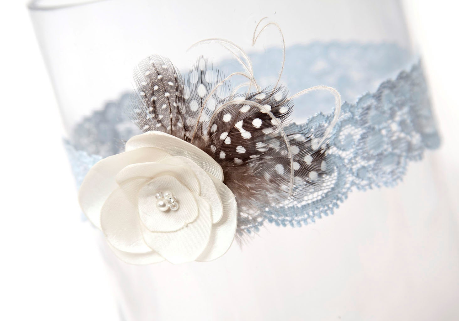 Blue Garter - Bridal Garter Something Blue with Feather Accents