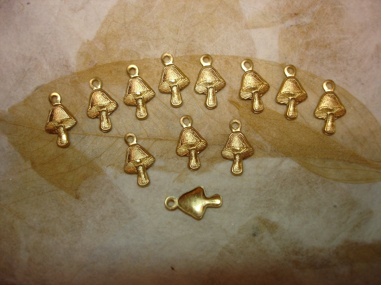 Mushroom Charms BELL CAP  Brass Findings Jewelry /Scrapbook Art/Collage/Crazy Quilt on Etsy x6