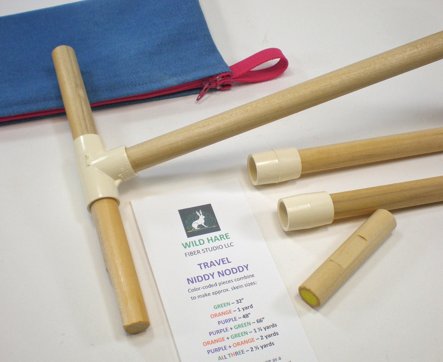 THE ORIGINAL Travel Niddy Noddy with Bag and WPI gauge, makes 7 skein sizes, pompons
