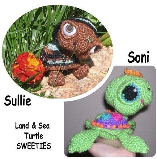 Sea Land Turtle Crochet Pattern Digital PDF Soni and Sullie Amigurumi  By Peggytoes Stuffed Toy Doll Animal Creature Ocean