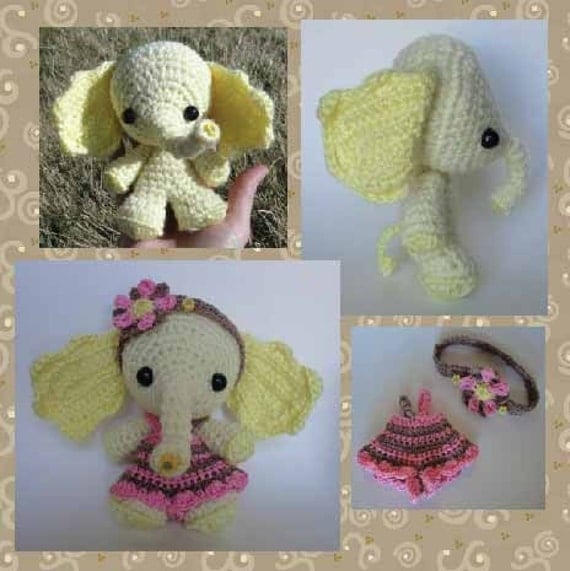 SALE Digital PDF Chiffon the Little Lemon Elephant Crochet Pattern Stuffed Doll Toy by Peggytoes