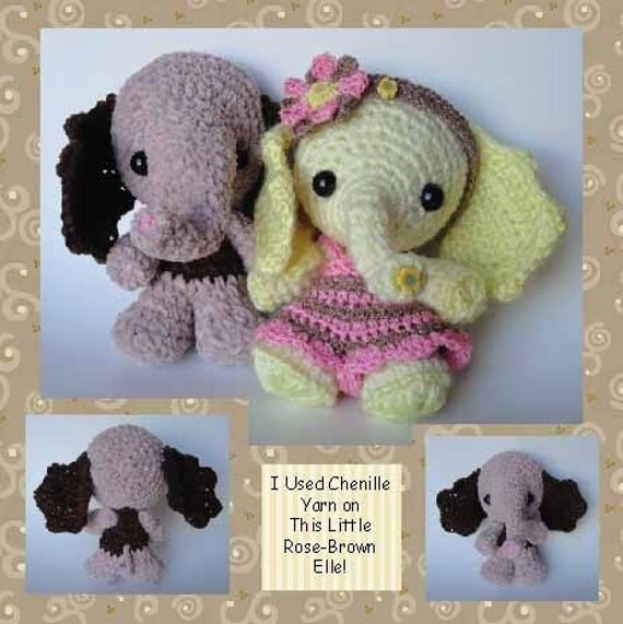 SALE Digital PDF Chiffon the Little Lemon Elephant Crochet Pattern Stuffed Doll Toy by Peggytoes