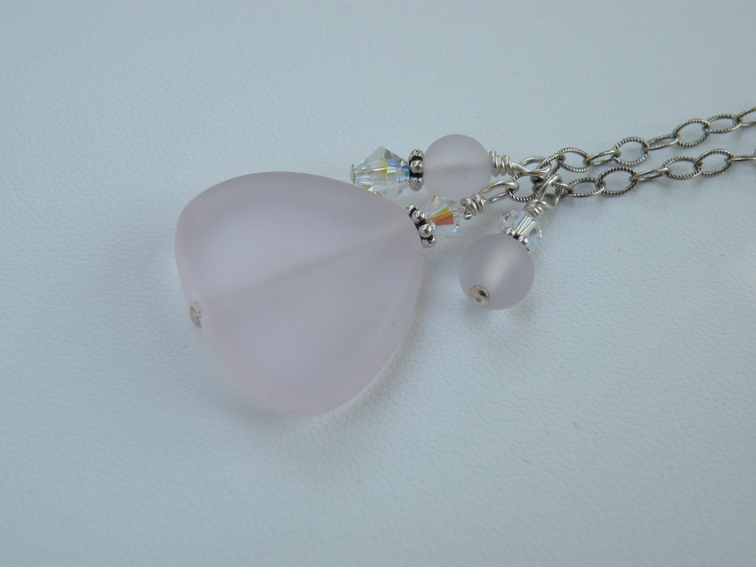 Pale Pink Sea Glass Pendant Necklace- one of a kind