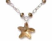 Necklace - Swarovski Starfish and Sterling Silver- summer trends- tan and silver