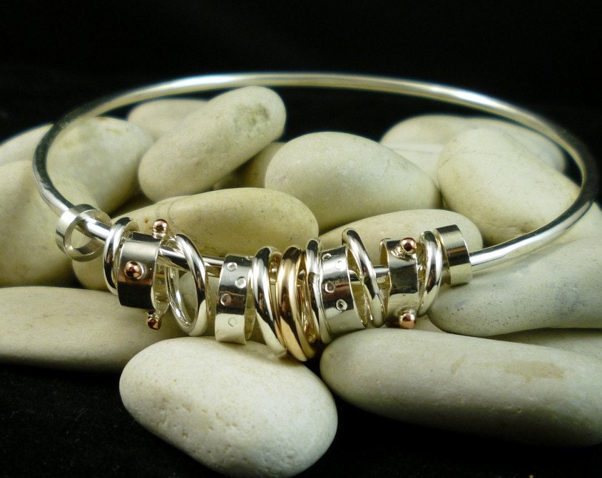 Handmade Sterling Silver Gold and Copper - Jingle - Jangle - Bangle -