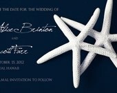 50 Wedding save the date Magnets - WHITE STARFISH on navy blue