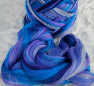 pure wool fleece for wet and dry felting in mixed purple/blue colours