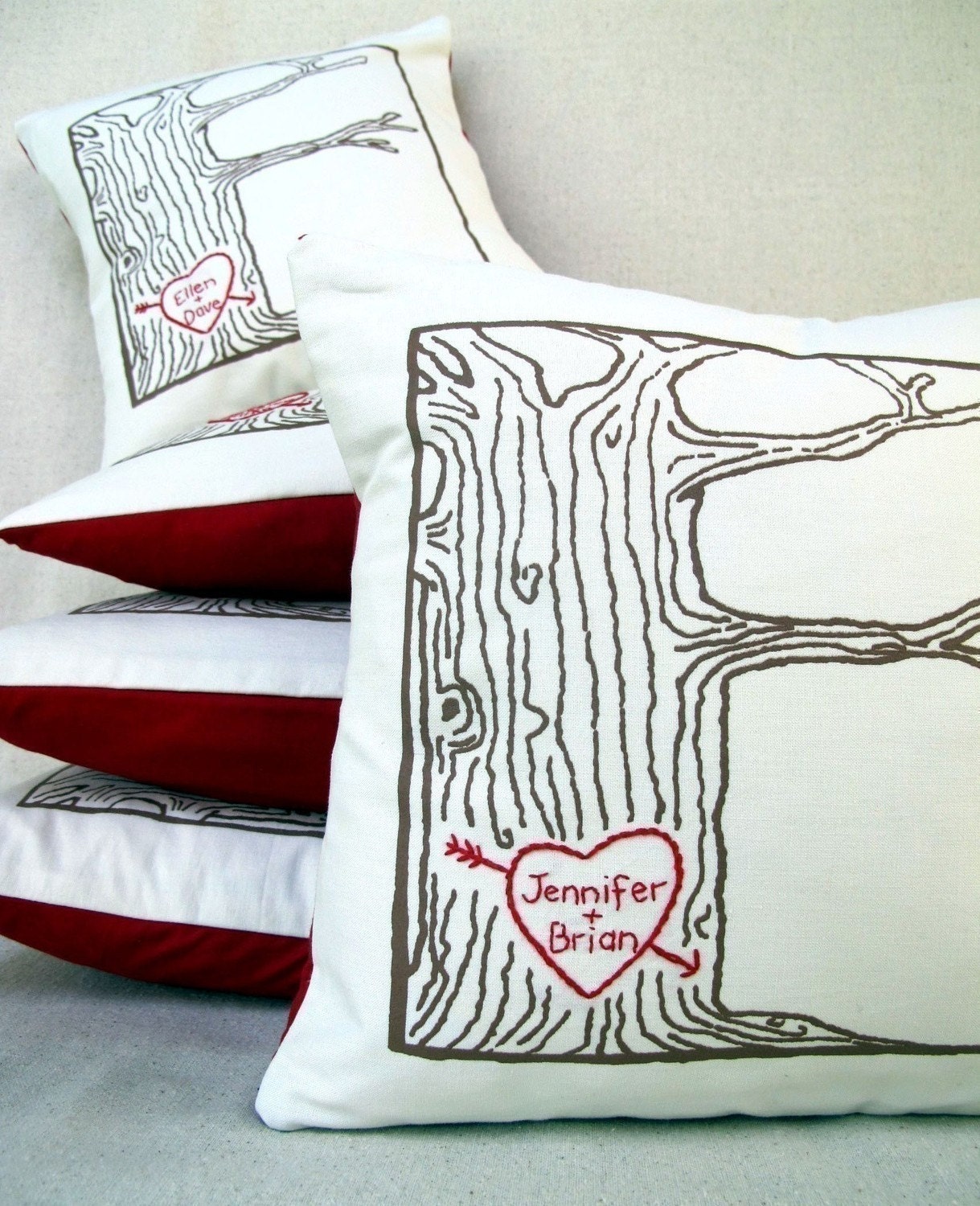 cover WITH insert -- custom heart -- tree print pillow -- personalized with your names or initials
