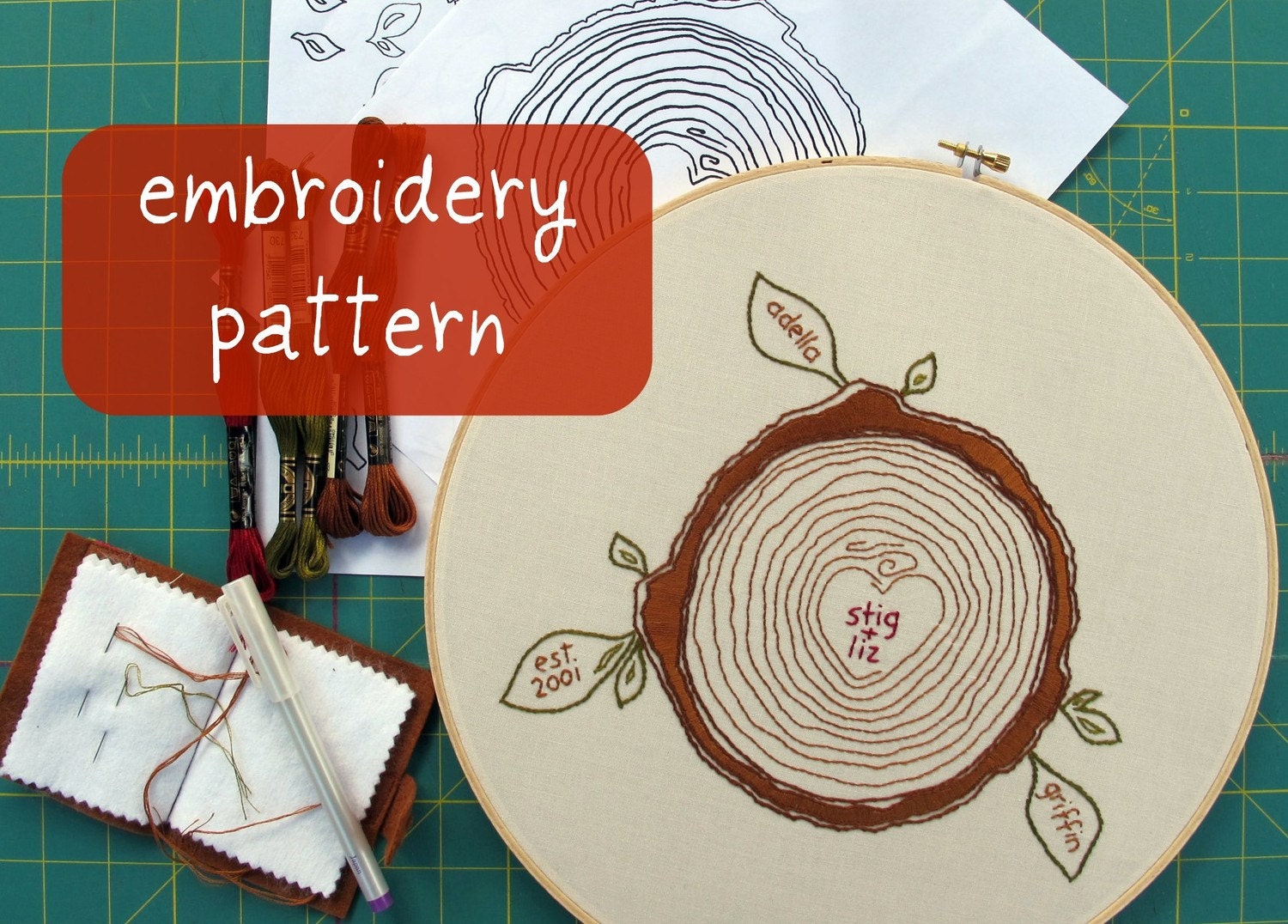 custom family tree embroidery pattern