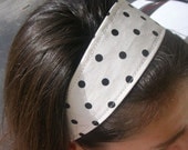 Boutique  white black Polka dots (reversible) headband fabric hair goodie adult / kids