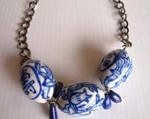 lapis and white porcelain necklace with silver gunmetal chain - minka necklace