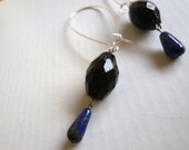 lapis earrings with vintage crystal barrels on silver ear wires - long, dangle earrings - celia earrings
