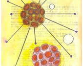 Yellow Radiolaria - Original Painting on Antique Book Paper