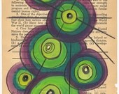 Green Beams - Original Painting on Antique Book Paper