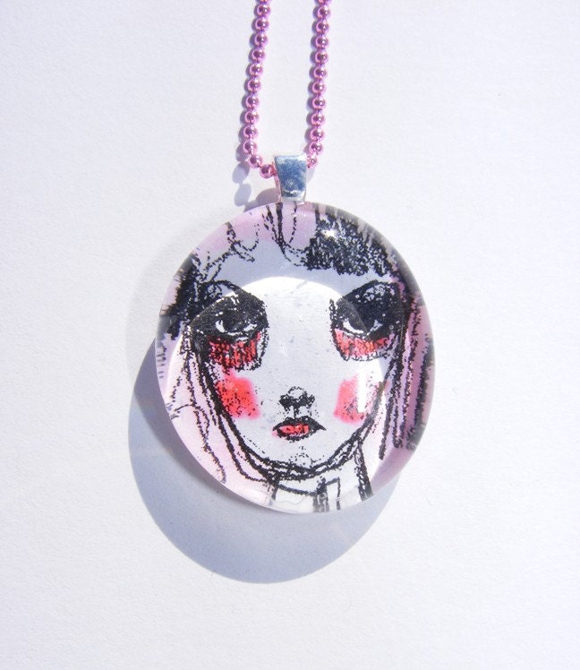 The Pink Lady ... Glass Pendant Necklace