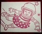 Astro girl linocut card