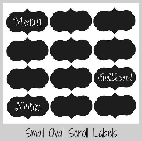 Chalkboard Oval Scroll Labels  - Set of 12