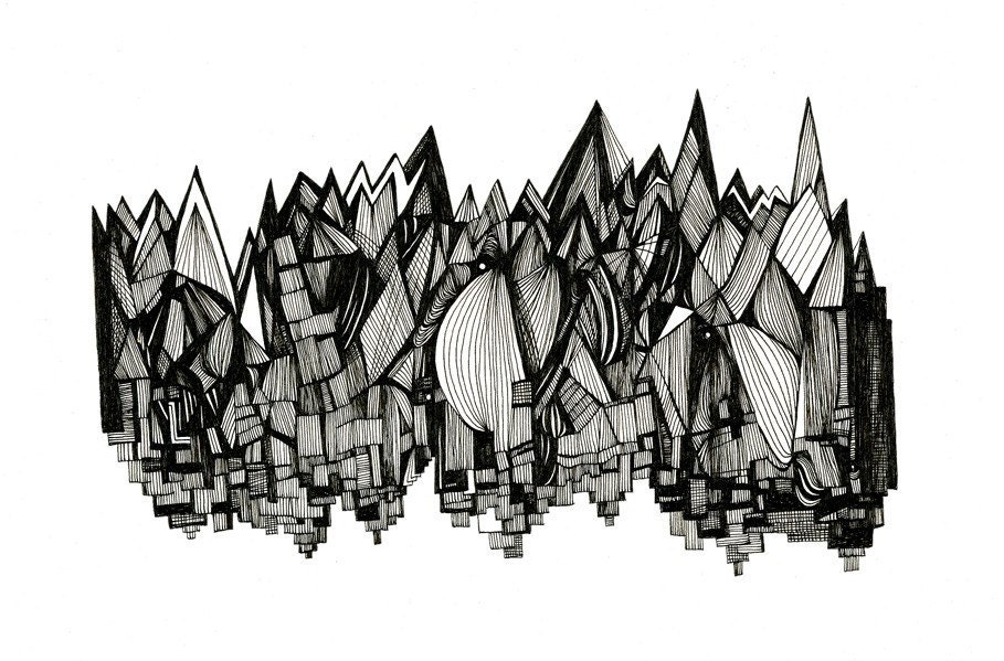 Buildings and Icicles 8x10 Abstract Fine Art Archival Print of Original Pen and Ink Drawing