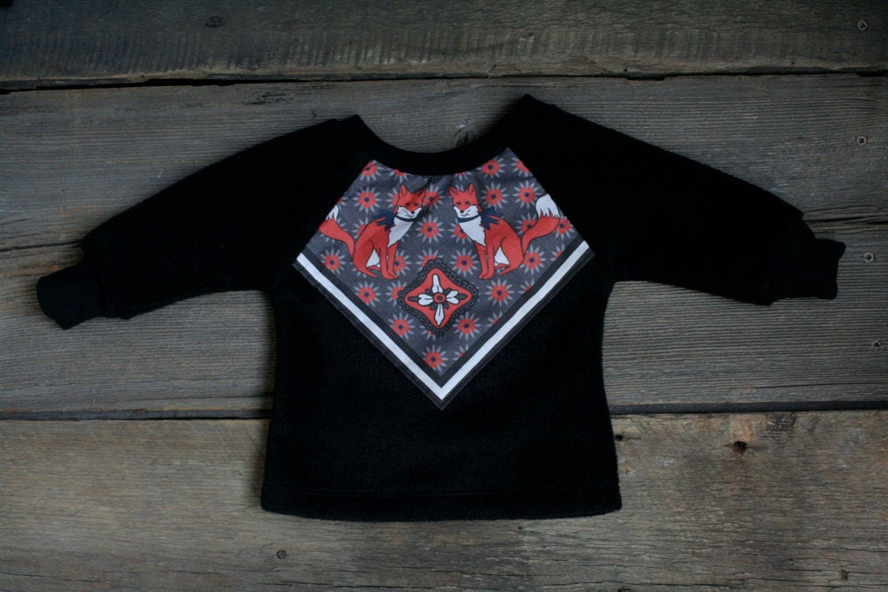 Fox print baby sweatshirt- black fleece