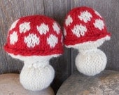 Waldorf Toy - Natural Wool Mushrooms - DollHouse Toy - handKnit by Woolies