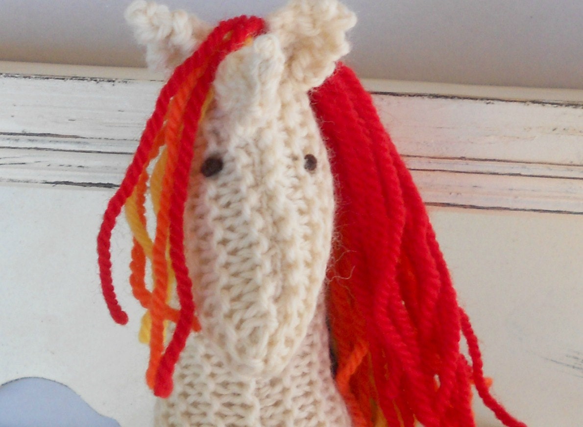 Rainbow Unicorn, Earth Pony, Waldorf Toy, Stuffed Animal Horse, Eco Kids Toy, HandKnit, All Natural Childrens Toy