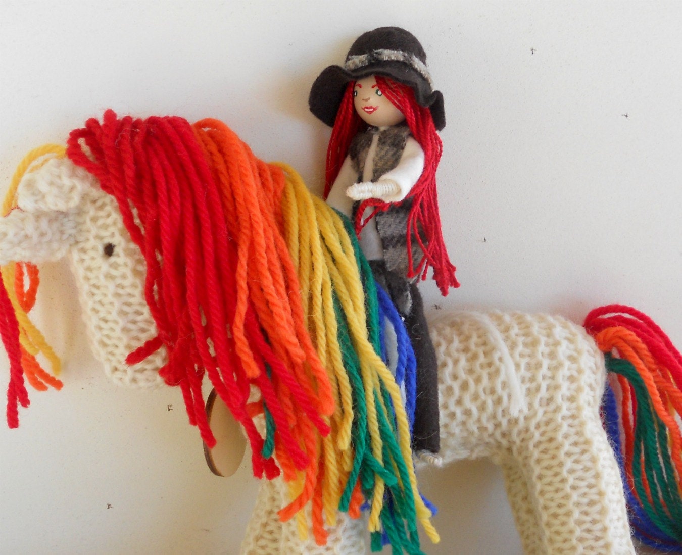 Rainbow Unicorn, Earth Pony, Waldorf Toy, Stuffed Animal Horse, Eco Kids Toy, HandKnit, All Natural Childrens Toy