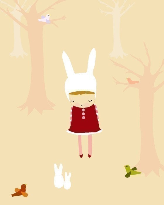 ONCE UPON A TIME - drawing children art print fairy tale forest bunny girl cute - studio mela
