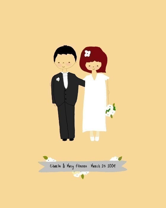 custom portrait, custom art print, wedding poster, wedding gift anniversary, personalized portrait - HAPPILY EVER AFTER