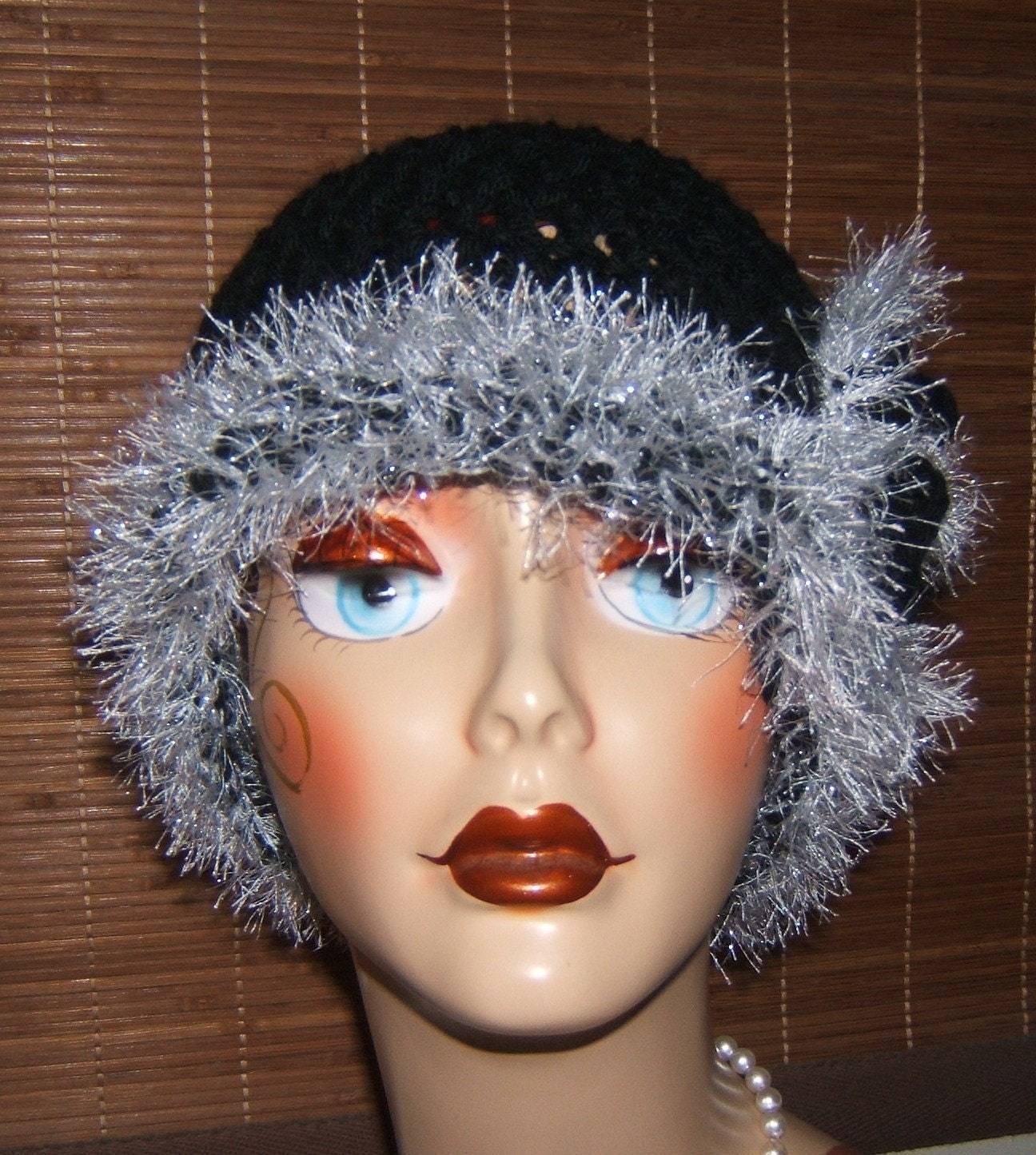 Modern Style Crochet Cloche Flapper Hat Pattern  Black with Silver Novelty Fur Accents  (PDF Pattern File Only)