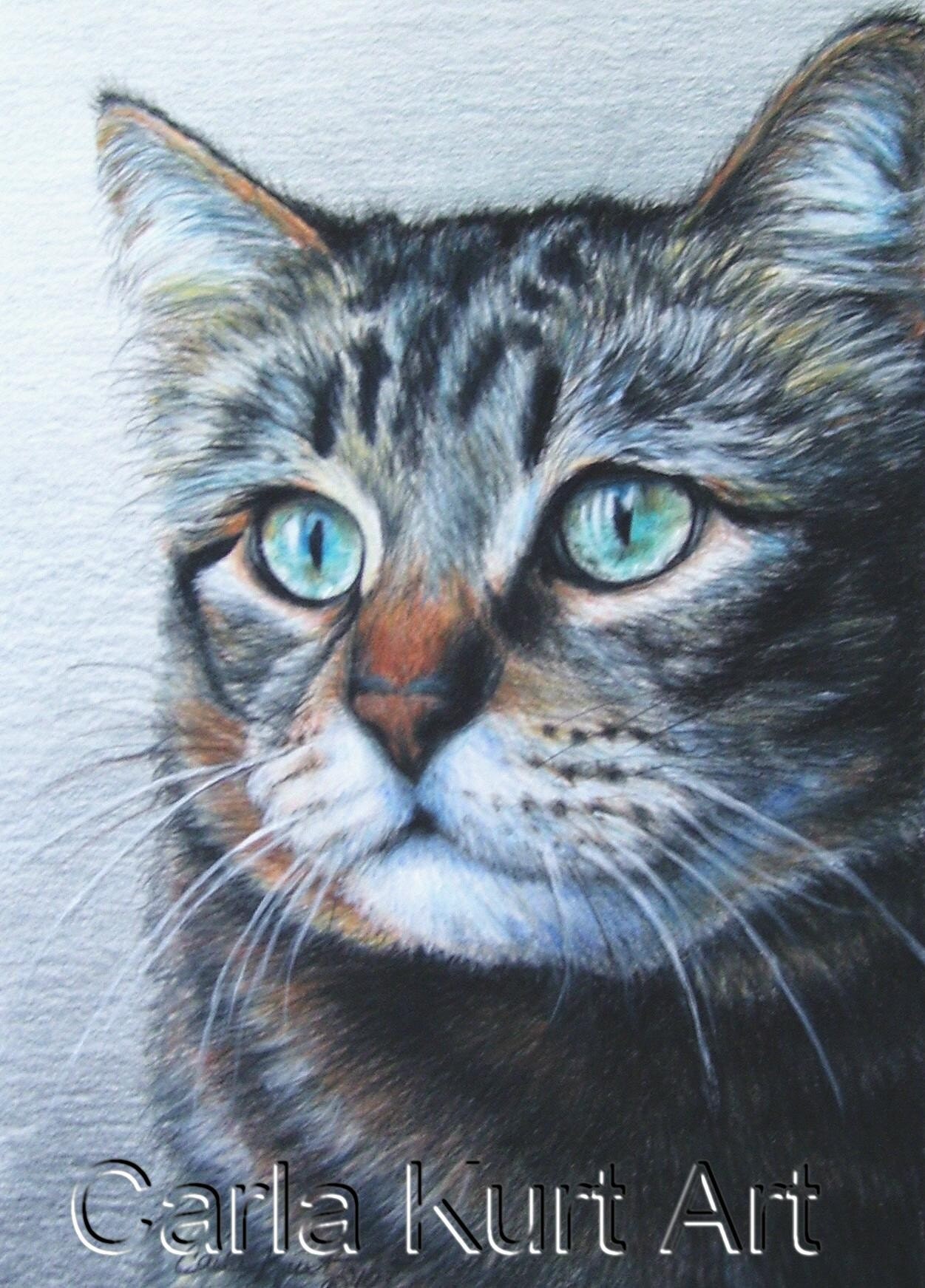 Custom Pet Portrait 8 x 10 Colored Pencil Art by Carla Kurt cat dog horse memorial