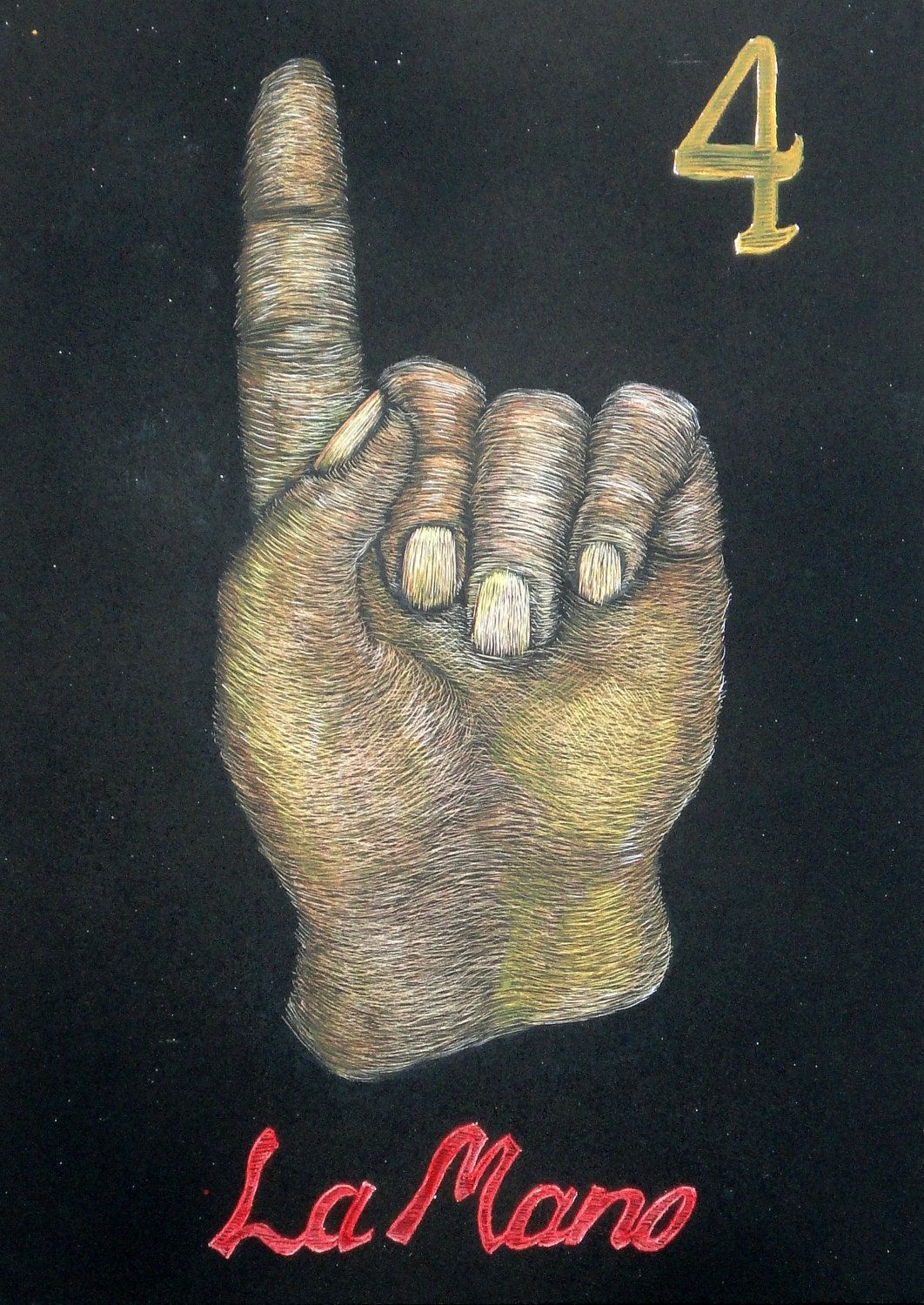 La Mano Loteria Inspired Etching on Claybord