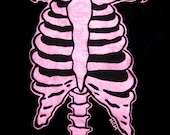 Black T-Shirt w/ Pink Rib Cage/Ribcage- Womens Medium-Ladies Medium