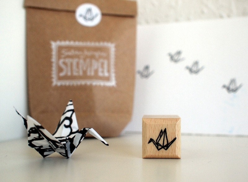 CHARITY rubberstamp - papercrane - 2x2cm - by SiebenMorgen
