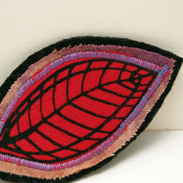 Fabric art brooch pin - Red Autumn Leaf