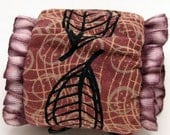 Wearable art fabric wrist cuff - Leaves with shibori ruffles