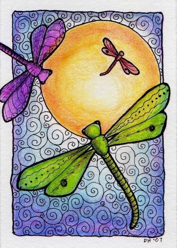 Dragonflies in the Sun ATC ACEO Print