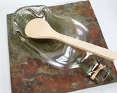 Smokey Clear Wine Bottle XL Spoon Rest - Serving Bowl  - Recycled Eco-Friendly