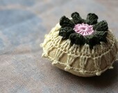 Linen  pincushion - crochet motif