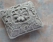 Linen  pincushion - crochet motif