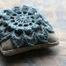 Linen  pincushion - crochet motif