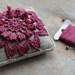 Linen  pincushion - crochet motif