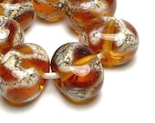 Handmade Lampwork Glass Beads SRA in Silvered Ivory Waves on Amber set of 7 - Silvered Amber