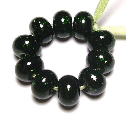 Handmade Lampwork Glass Beads in Sparkly Green Aventurine set of 10 - Petite size 10mm