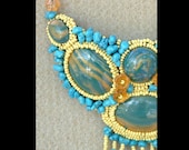 Turquoise and Yellow - Artisan Handmade Bead Embroidered Polymer Clay Necklace