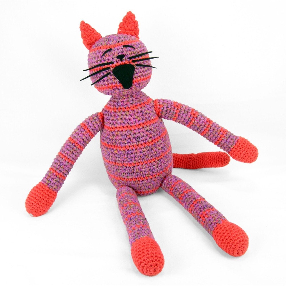 peggy -  orange striped purple plush crocheted cat softie