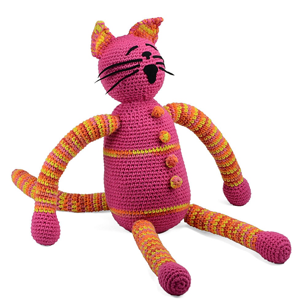 pam -  hot pink, orange & yellow plush crocheted cat softie